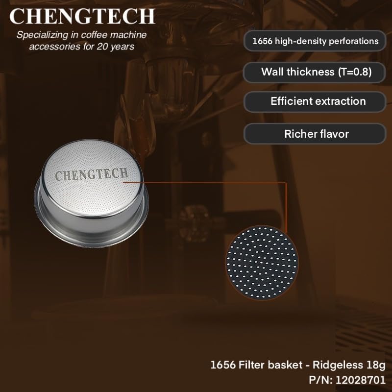 Chengtech Espresso Accessories, 58mm Espresso Filter Basket (18g Laser Round Hole) – 1656 High-Density Laser-Cut Round Perforations, Ridgeless Design for Efficient Extraction & Richer Flavor - Image 4